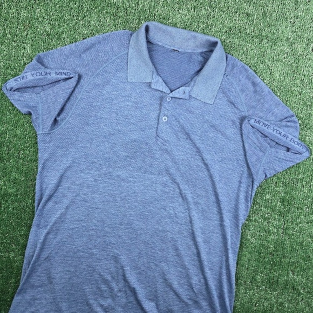 Lululemon Metal‎ Vent Tech Polo Blue Heathered Short Sleeve Shirt Size Mens L
